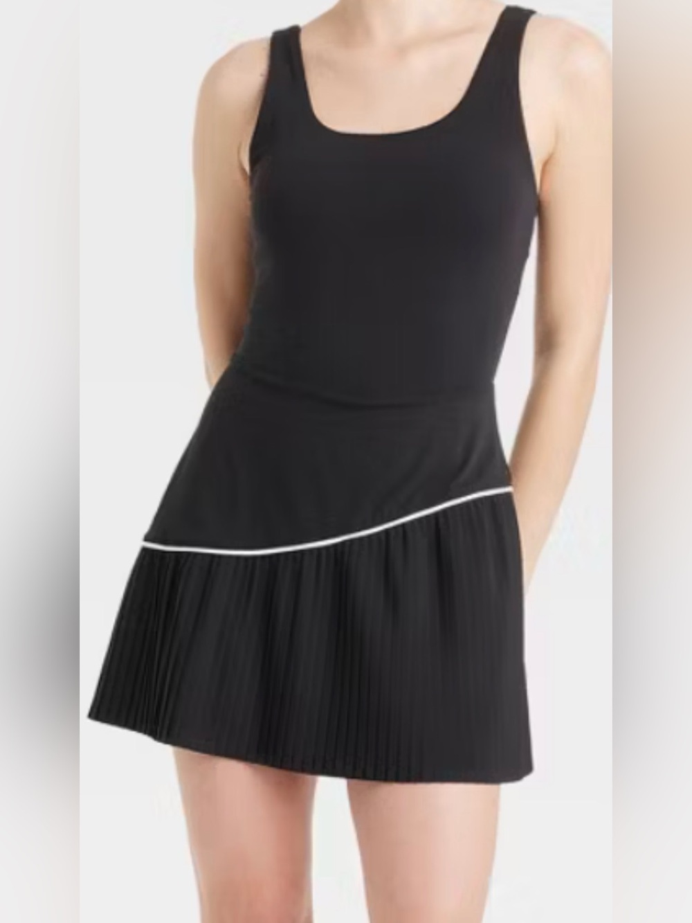 JoyLab Black Mini Athletic Dress with Pleated White Contrast Trim